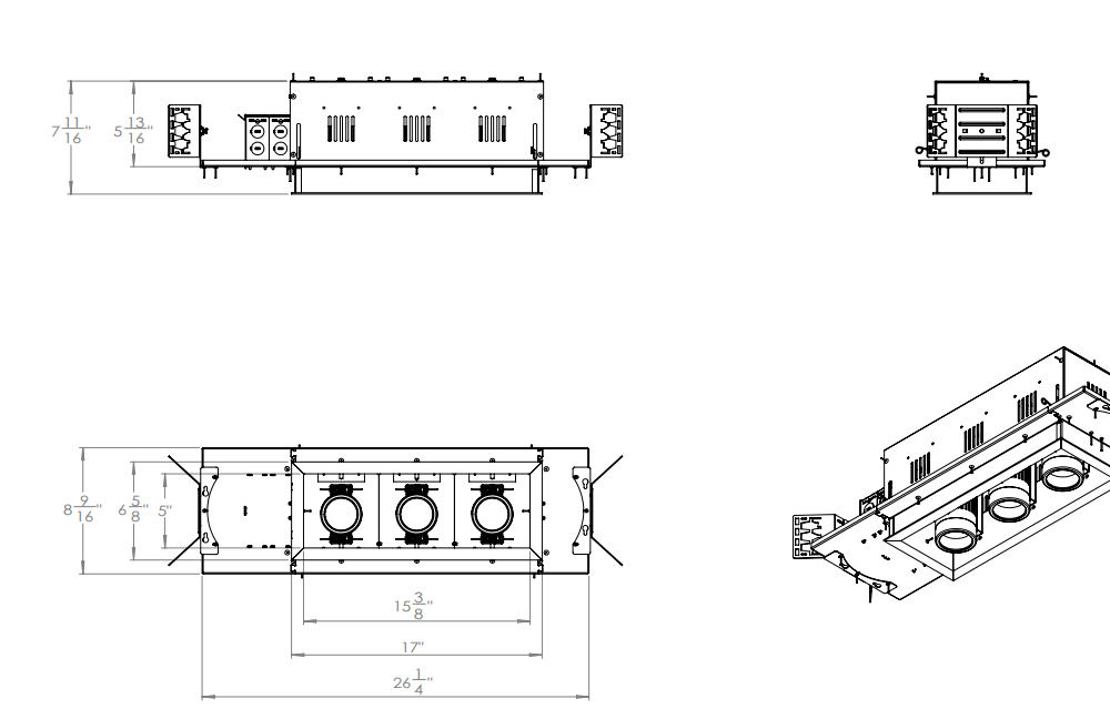 3-Lamp Retractable LED Multiple Commercial Recessed Downlight - Image 6