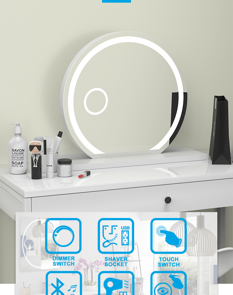 Liteharbor Round Customized Size Desktop LED Bathroom Mirror with Magnifier - Image 7