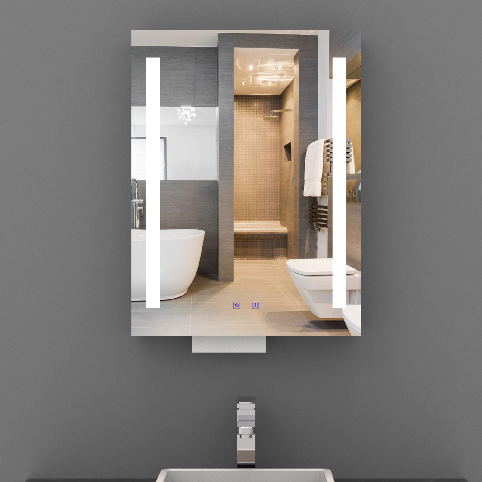 LED Single Door Mirror Cabinet with Tissue Dispenserand Automatic Soap Dispenser - Image 3