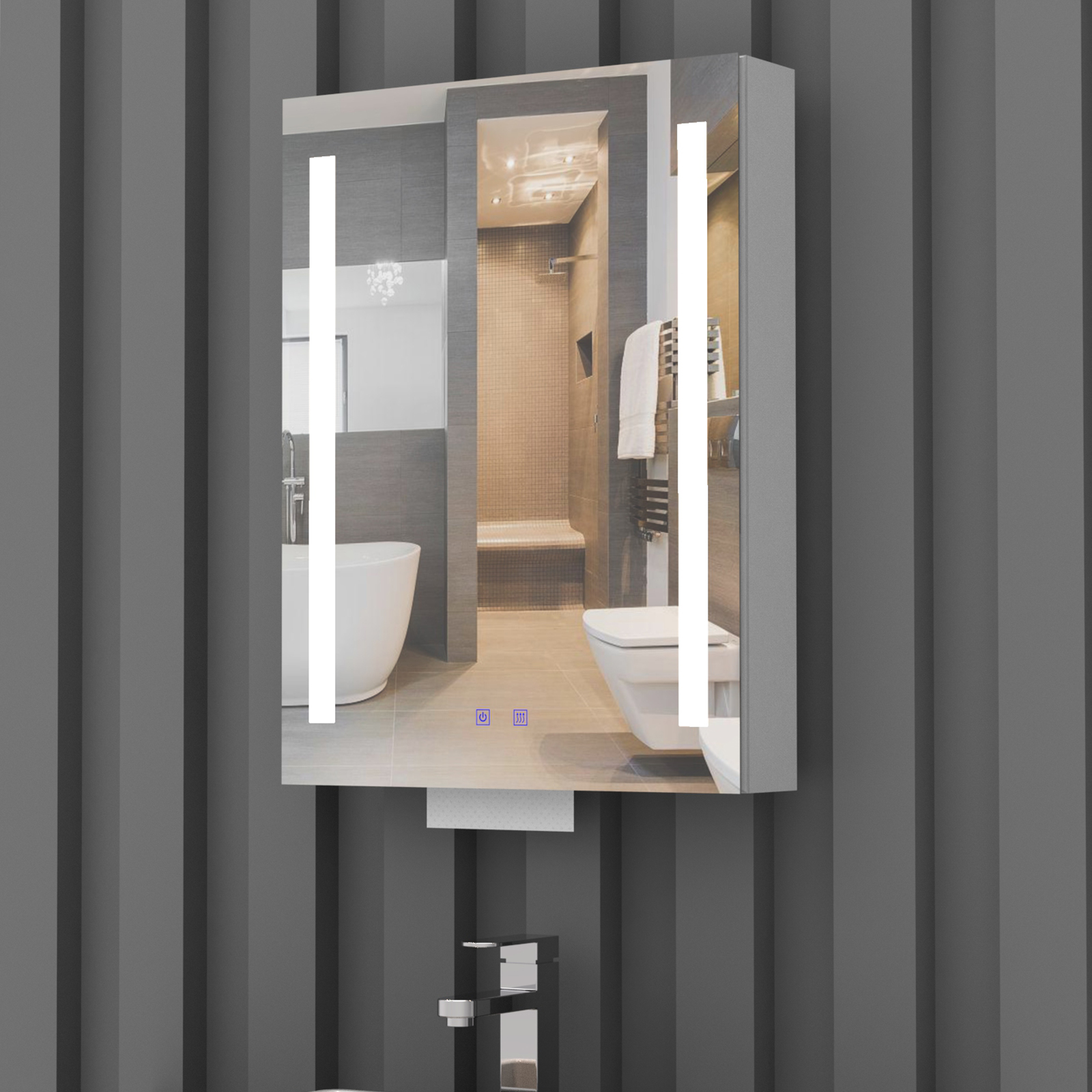 LED Single Door Mirror Cabinet with Tissue Dispenserand Automatic Soap Dispenser - Image 4