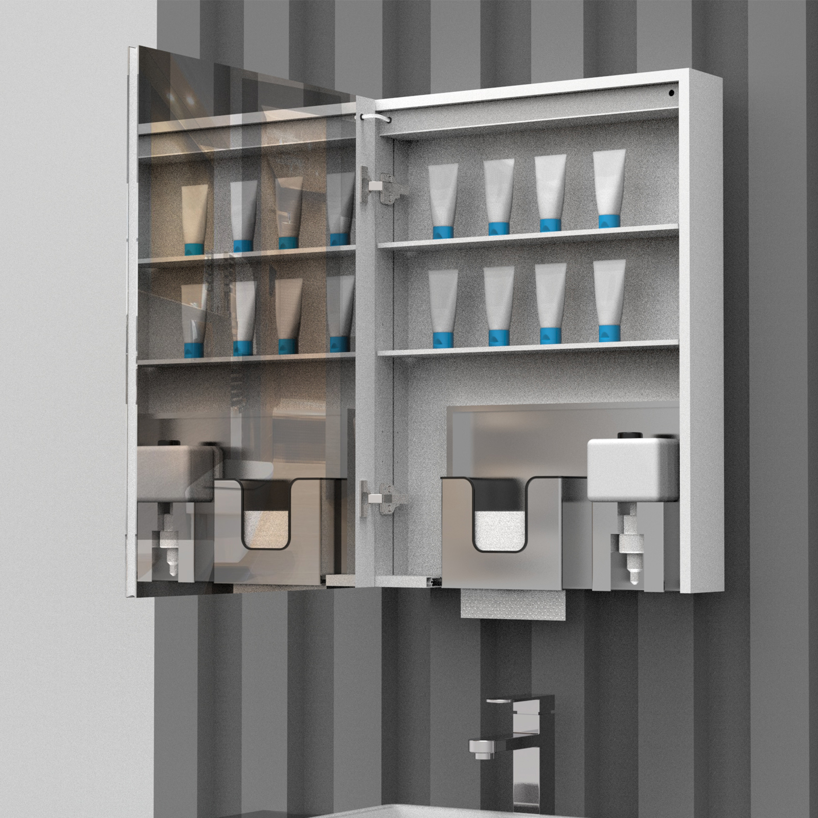 LED Single Door Mirror Cabinet with Tissue Dispenserand Automatic Soap Dispenser - Image 6